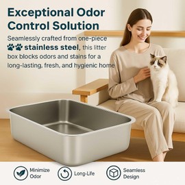 FELIO Stainless Steel Cat Litter Box - Large Metal High Side Litter Box, 23.4" L×15.5" W×5.9" H, Splash-Proof and Non-Stick Cat Poop Box odorless, Easy to Clean for Big Cats, Rabbit, Dog, Ferret