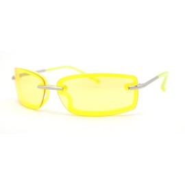 SA106 90s Rimless Curved Rectangle Agent Style Plastic Sunglasses - Silver - Yellow