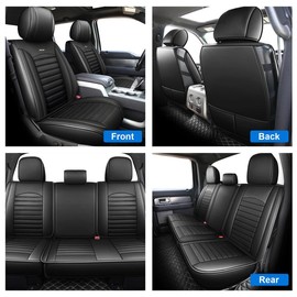 Seat Cover Custom For 2009-2022 Ford F150 Truck Custom PU Leather Front+Rear Set - Color: Black&Grey, Year: 2015-2024
