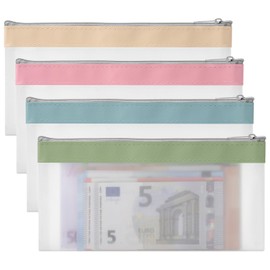 APOMOONS 4 Pcs Money Wallet for Cash, Money Pouches Money Bags with Zipper, Clear Plastic Waterproof Money Cash Envelopes for Check Receipt Organizer Tool Pouch