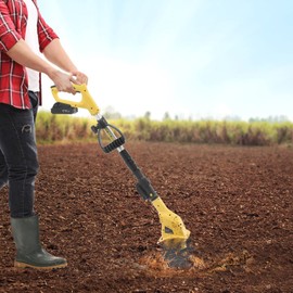 Cordless Tiller Cultivator, Electric Tiller Garden Cultivator, 250rpm 3.9inch Powered Hand-Held Tiller Cultivator Extendable Pole for Lawn, Yard, Soil Cultivation, Yellow