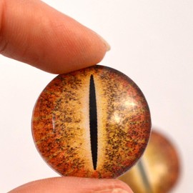 Orange Dinosaur Glass Eyes Dragon Reptile Art Dolls Taxidermy Sculptures or Jewelry Making Cabochons Crafts Matching Set of 2 (25mm)
