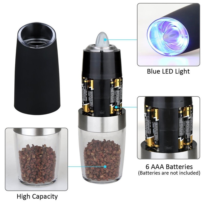Gravity Electric Salt and Pepper Grinder Set, Battery Operated, Automatic