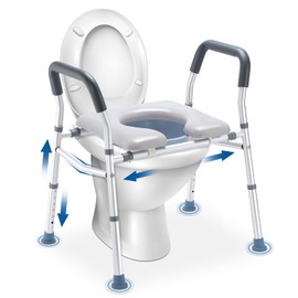 HEAO 3-in-1 Raised Toilet Seat, Adjustable Width/Height, Padded Seat with Splash Guard, Safety Frame, Shower Chair for Seniors, Handicap,Pregnant, 300 lbs,(2119KD-GY)