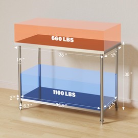 GarveeTech Stainless Steel Table, 36'' x 24'' 2-Tier Prep Work Table with Adjustable Undershelf and Pre-Assembled Table Foot, for Restaurant, Kitchen, Garage, Home – Easy to Install, NSF