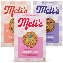 Meli’s Gluten Free Cookie Mix, Cookies Variety Pack - Chocolate Chip, Rainbow Chip & Oatey Raisin, High Protein Baking Mix, Easy Bake Oven Mixes for Sweet Treats & Desserts, 16oz Box,3-Pack