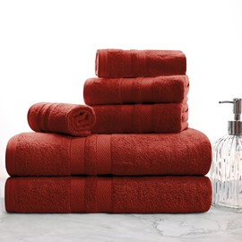Superior Ultra-Soft 6-Piece Cotton Towel Set, Includes 2 Bath Towels, 2 Hand Towels, and 2 Washcloths for Bathroom, Guest Room, Quick Dry, Daily Use Home Essential Towels - Maroon