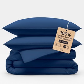 Bambaw 100% Viscose Derived from Bamboo Duvet Cover King Size – 3 Piece Cooling Duvet Cover Set, Super Soft Duvet Cover King Size, Breathable Duvet Cover King, Luxury Bedding, No Comforter (Navy Blue)