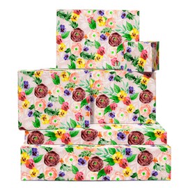 Wedding Wrapping Paper - 6 Sheets Of Floral Gift Wrap For Her - Pink Red Yellow Purple Watercolour Florals - Birthday Hen Do Anniversary - Recyclable - By Central 23