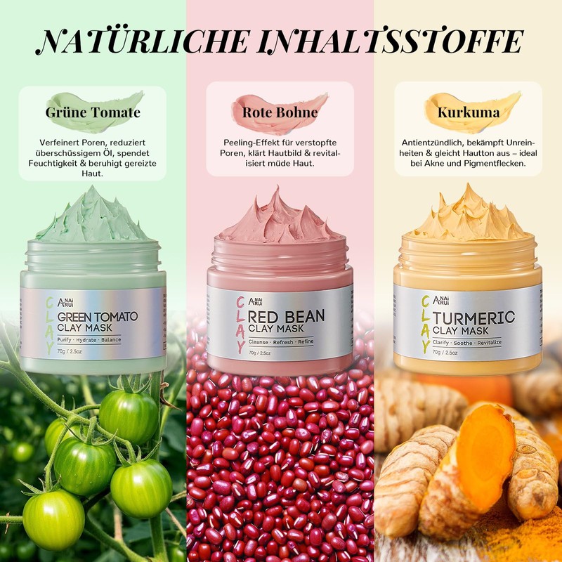 ANAiRUi Face Mask Set: Green Tomato Clay Mask + Turmeric