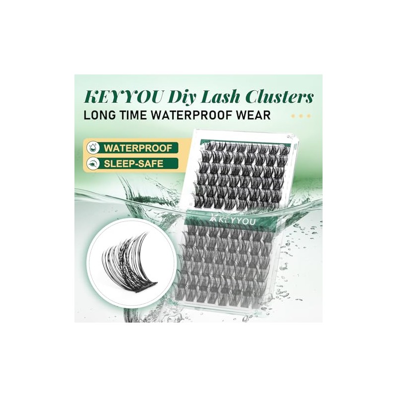 KEYYOU Agrupaciones de latigas,96 Pcs Cluster Lashes D Curl 10-18MIX