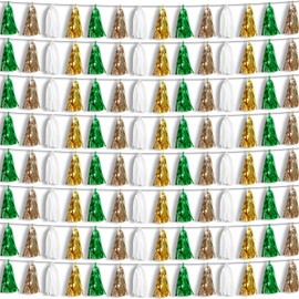 8P Sage-Green Beige-Mint Gold Foil Fringe Metallic Tassel Garland Banner, Tassels Banner Streamers for Parade Floats, Bachelorette, Wedding, Birthday, Christmas, Bridal/Baby Shower Party Decorations