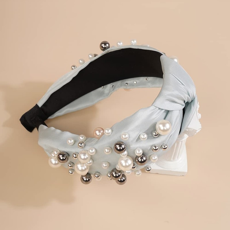 Wiwpar Diademas anudadas de perlas para mujer, diadema ancha con