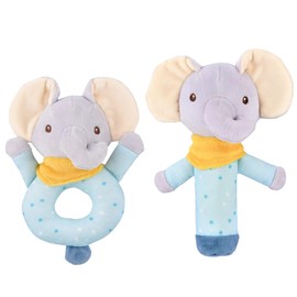 2Pcs Soft Rattle Toys for Babies 0-6 Months,Baby Soft Rattle Sensory Toys,Plush Animal Hand Rattles Toys,Babies Sensory,Early Developmental Newborn Baby Birthday Gift,Girls Boys Baby (Blue Elephant)