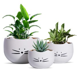 Koolkatkoo Cat Planters - Ceramic Pots for Plants, 6 Inch 5 Inch 4 Inch Planters for Indoor Plants, Cute Plant Pots witn Drainage Holes, Decorative Succulent Flower Pot, Gifts for Women & Men, White