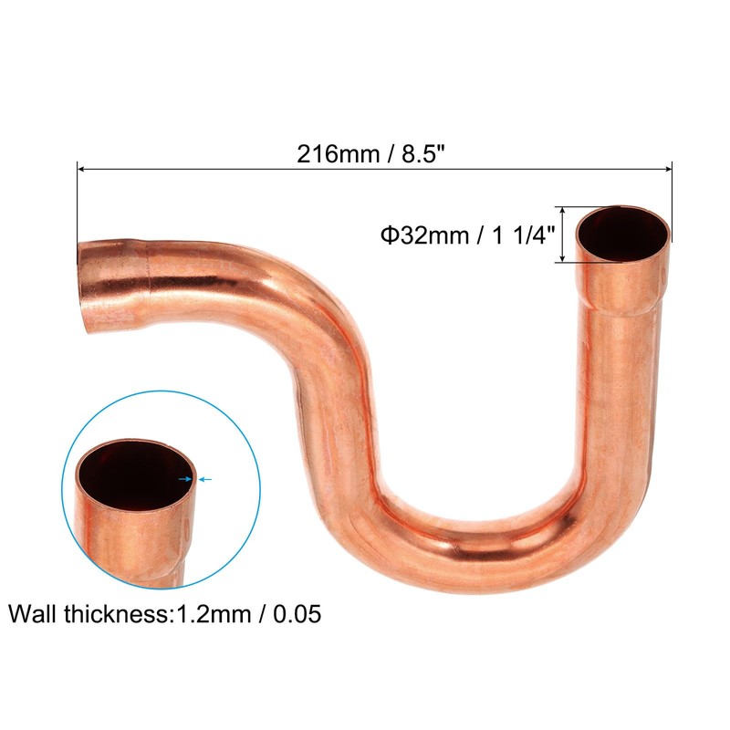 PATIKIL 1 1/4 Inch ID P-Trap Copper Pipe Fitting, 1