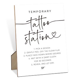 Temporary Tattoo Station Wedding Sign, Wedding Decorations for Reception, 8X11" Minimalist Wooden Sign with Stand, Wedding Centerpiece Table Decorations for Baby Shower Bridal Shower Engagement Party