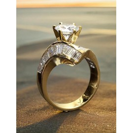 Women's Elegant Rhinestone Decorated Ring,  Fashion Accessories for Party, Daily Clothing Decor, Trendy All-match & Exquisite Jewelry - Color: Golden, Size: 6