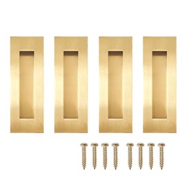 Hadnles Recessed Finger Flush Pulls - Fit Wardrobe, Pocket, Sliding Barn, Bifold Doors & More - Stainless Steel Brushed Rectangular Door Pull Hardware (4.72 INCH, Gold - 4 Pack)