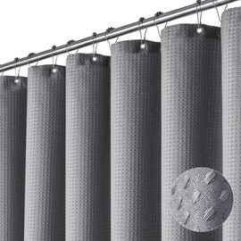 BTTN Shower Curtain Waffle Grey 180 x 180 cm, Anti-Mould Heavy Waterproof Fabric Textile Shower Curtain with 12 Hooks, Modern Washable Weighted Hem Decorative Polyester Shower Curtain for Bathroom