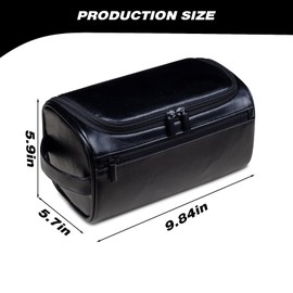 PU Leather Toiletry Bag for Men, Dark Brown Wash Bag for Travel, Gym & Shaving, Dry & Wet Separation with 3 Compartments - Perfect Men's Washbag (Black)
