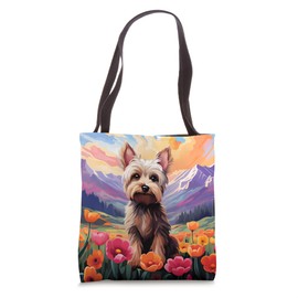 Cute Yorkie Yorkshire Terrier Flower Mountain Sunset Dog Tote Bag