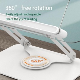 MKNZOME Book Stand for Reading, 360° Rotate Adjustable Book Holders for Reading Hands Free, Foldable Cookbook Stand for Desk with Elastic Page Clips, for Book Display, Tablets, Textbook, Transparent