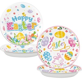 Easter Paper Plates Colorful Eggs Bunny Dessert Plates for Spring Birthday Holiday Easter Bunny Cartoon Party Supplies (9 Inch)