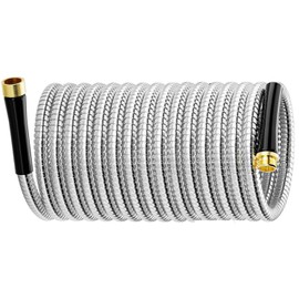 SPECILITE Garden Hose 100FT, Metal Water Hose Flexible and Lightweight, Heavy Duty 304 Stainless Steel with Male to Female Brass Fittings for Reel, Yard, Outdoor, Boat