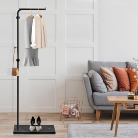 Tenkovic Metal Coat Rack Freestanding, Coat Rack Stand with Heavy-weight Natural Marble Base, 67” Coat Hanger Stand with 3 Hooks for Bedroom, Office, Hallway, Entryway, Living Room (Black)