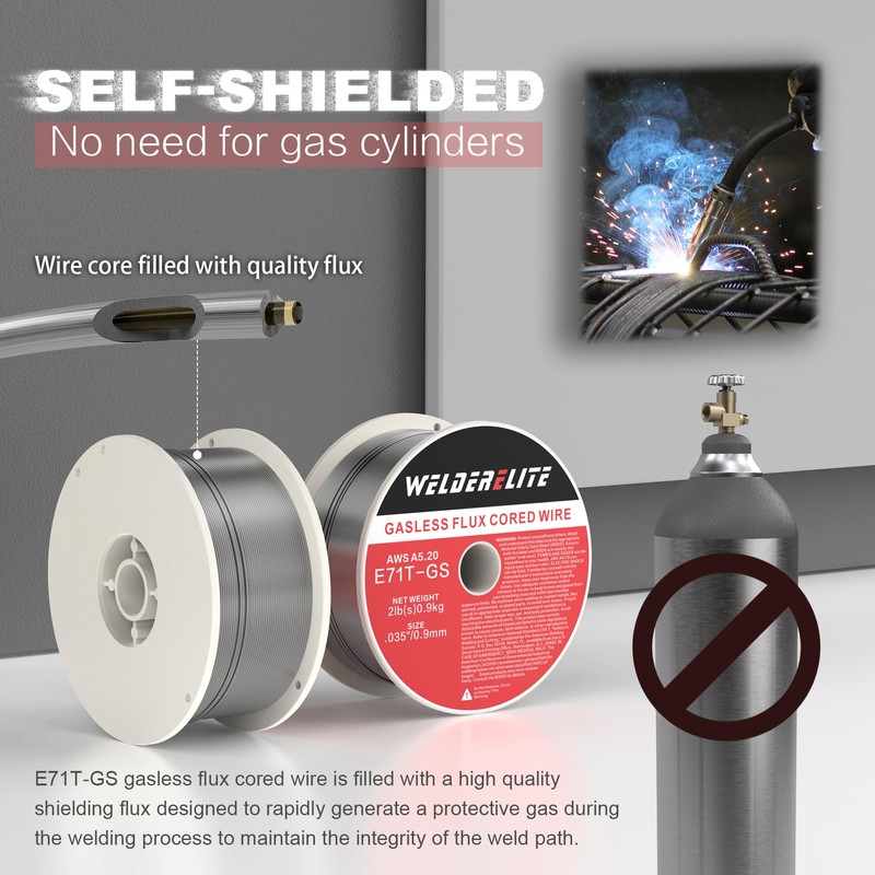 WelderElite 0.035" Gasless Flux Core MIG Wire, Single 2lb Spool,