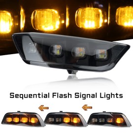 GEEGEETOP Switchback White/Amber LED Front Fog Daytime Sequential Running Lamp Flash LED Turn Signal Feature Accessories Compatible with Ford Mustang 2015-2017 Convertible Coupe (Front Fog LED)