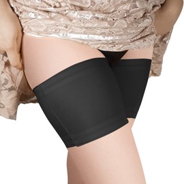 Moltico Gabriella Elastic Thigh Bands Against Friction Lace Anti Chafing Thigh Band Beige Black, Black satin