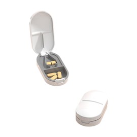 Pill Cutter, Pill Case, Pill Cutter, 2 Divisions, Easy Operation, Multi-functional, Safe, Heavy Duty ABS Material, Half Split, Easy to Cut, Portable