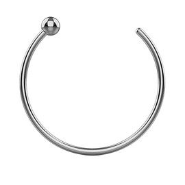 14K Solid White Gold 22 Gauge Ball End Open Hoop Nose Piercing Ring Jewelry, White Gold