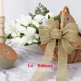 LaRibbons Burlap Ribbon Wired Edge, 1-1/2 Inch x 12 Yards, Natural Burlap Ribbon for Wreath, Bows, Gift Wrapping, Christmas Tree Decoration