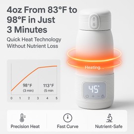 Portable Bottle Warmer for Travel – 12oz Portable Milk Warmer for Travel, LED Display, 3-Min Fast Heating, 10H Battery Life Leakproof for Breastfeeding, Formula, Camping Car Use (White, 12 oz)