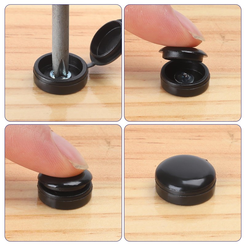 Etauwe 150-Pack Black Plastic Screw Cover Caps - Snap-On Hinge