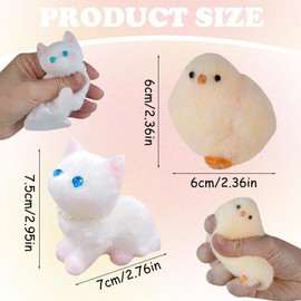 Fidget Toys, Stress Toys, 2 Pcs Soft Stress Relief Fidget Toy Include White Cat and Little Chick, Funny Mini Animals Sensory Toy for Kids and Adults Birthday Party Gifts