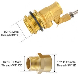 1/2 inch Float Ball Valve, Stainless Steel Float Valve for Water Tank, DN15 Automatic Water Level Level Control Float Valve w/ 1/2"G Female x 1/2"NPT Male Adapter For Water Tank Pool Livestock Troughs