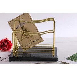 Real Marble File Holder - Marble Desk Accessories - Modern Marble Mail Organizer - Gold Mail Holder & Letter Tray (Black + Gold)