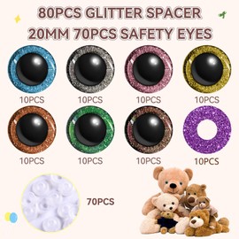 JIUDUOYUAN 150Pcs 20mm 3D Glitter Plastic Safety Eyes for Amigurumi Stuffed Animal Eyes Craft Crochet Doll Eyes for DIY of Puppet, Bear Crafts（8 Colors）