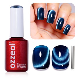 Cat Eye Gel Nail Polish, 0.5 Fl Oz Dark Blue Magnetic Gel Nail Polish With Magnet UV LED Holographic Glitter Gel Nail Polish Diamond Shimmer Sparkle Gel Polish Nail Art DIY Manicure