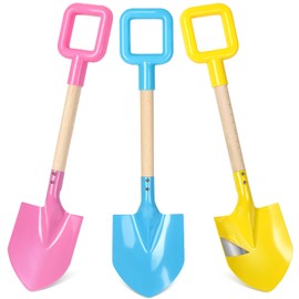 Dsmile 3Pcs Long Beach Shovels 16" Metal Kids Beach Spades Sand Shovels Toys with Wood Handle for Digging Shoveling Snow Sandbox Toys Set for Kids & Adults