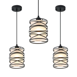 3 PACK Frosted Glass Pendant Light Fixtures 6.3Inch Spiral Metal Cage Mini Pendant Lighting Handblown Kitchen Island Hanging Light Adjustable Cord Pendant Lamp for Dining Room Foyer Hallway, E26