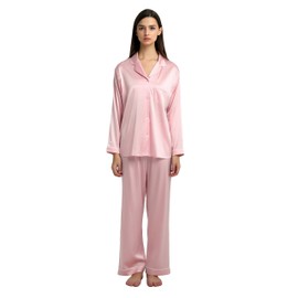Jasmine Silk Ladies' Pure Silk Pyjamas Set for Women Pink (XL(16-18))