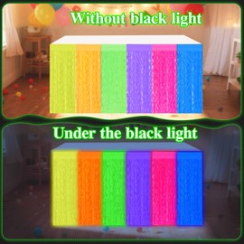 Tingjoo 4 Pcs Glow in The Dark Party Wavy Metallic Tinsel Foil Fringe Table Skirts Glow in The Dark Neon Party Decorations UV Black Light Neon Table Skirt Decor for Birthday Bridal Shower Wedding