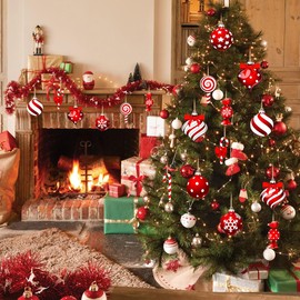 36pcs Candy Cane Christmas Tree Ornaments Set- Colorful Wooden Christmas Ornaments for Tree, New Year Party