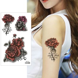 KING HORSE 3D Hm742 Tattoo Stickers, Rose Letters, Regular Size, Pack of 3