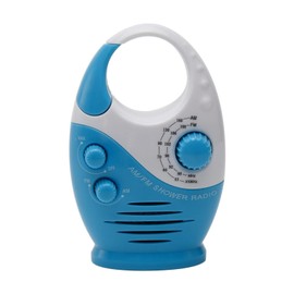 Shower Radio, AM/FM Button Bathroom Radio with Top Handle, Waterproof Hanging Shower Radio Speaker Adjustable Volume Music Player for Home Party Outdoor Travel Hiking(White & Blue)